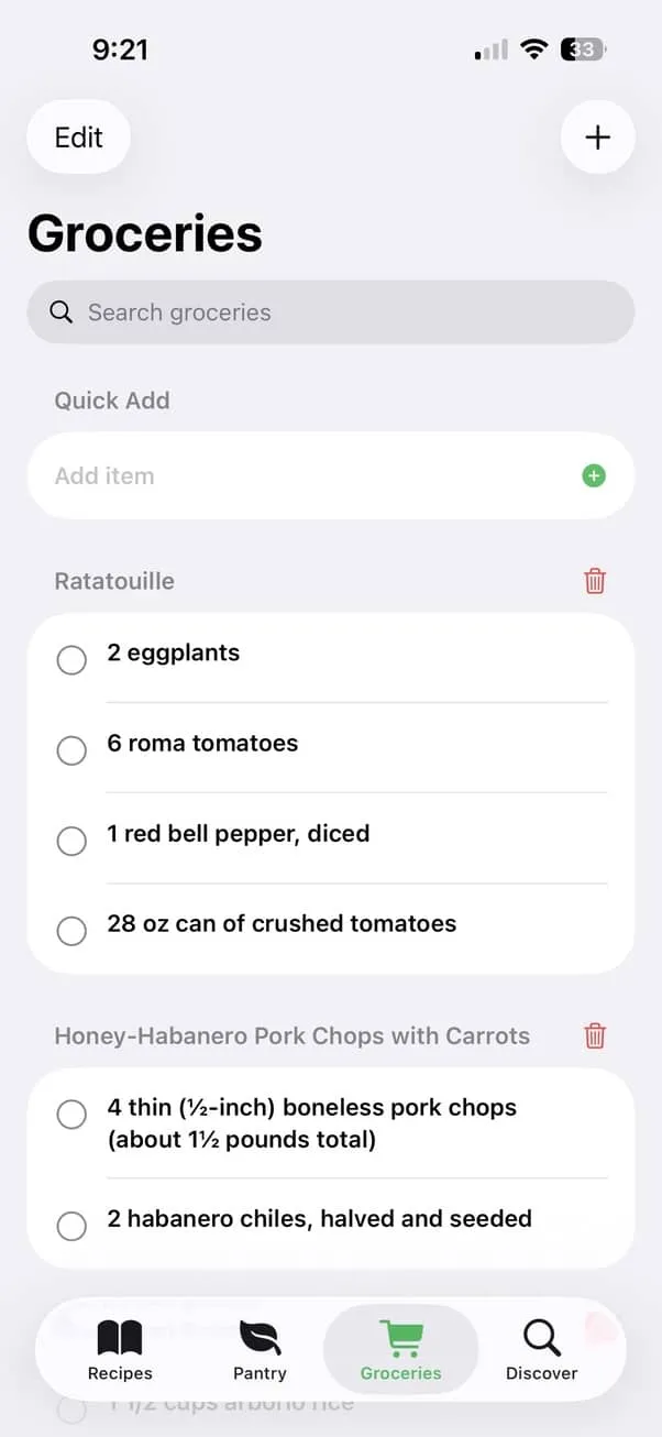 Grocery list