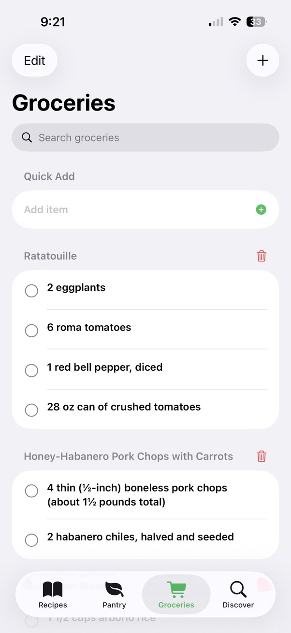 Grocery list